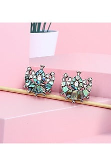 Silver Finish Multi-Colored Mother Of Pearl Handcrafted Stud Earrings
