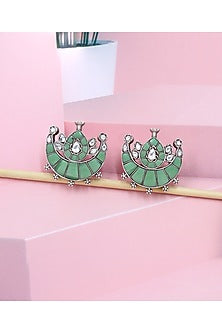 Silver Finish Green Hydro Stone Handcrafted Stud Earrings