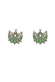 Silver Finish Green Hydro Stone Handcrafted Stud Earrings