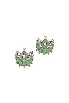 Silver Finish Green Hydro Stone Handcrafted Stud Earrings