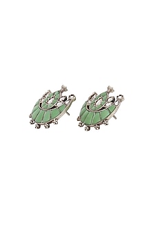Silver Finish Green Hydro Stone Handcrafted Stud Earrings