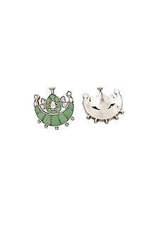 Silver Finish Green Hydro Stone Handcrafted Stud Earrings