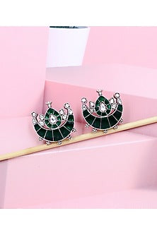 Silver Finish Green Hydro Stone Handcrafted Stud Earrings