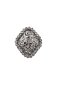 Silver Finish Checkered Pattern Engraved Ring In Sterling Silver