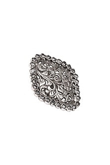 Silver Finish Checkered Pattern Engraved Ring In Sterling Silver