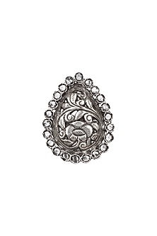 Silver Finish Checkered Pattern Engraved Ring In Sterling Silver