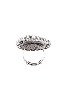 Silver Finish Checkered Pattern Engraved Ring In Sterling Silver