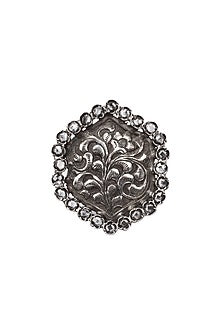 Silver Finish Checkered Pattern Engraved Ring In Sterling Silver