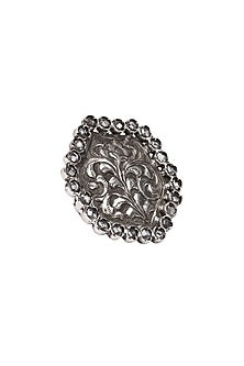 Silver Finish Checkered Pattern Engraved Ring In Sterling Silver