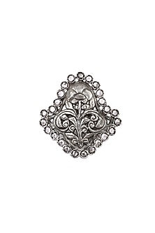 Silver Finish Checkered Pattern Engraved Ring In Sterling Silver