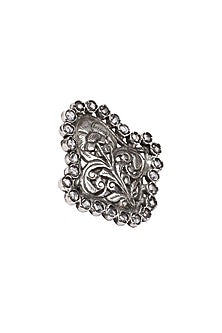 Silver Finish Checkered Pattern Engraved Ring In Sterling Silver