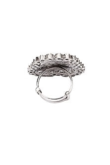 Silver Finish Checkered Pattern Engraved Ring In Sterling Silver