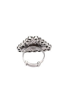 Silver Finish Checkered Pattern Triangle Engraved Ring In Sterling Silver