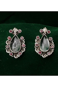 Silver Finish Ruby Stud Earrings In Sterling Silver