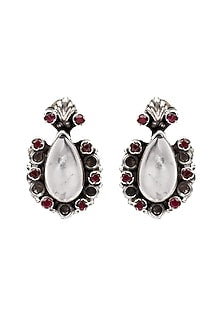 Silver Finish Ruby Stud Earrings In Sterling Silver