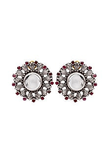 Silver Finish Ruby Stud Earrings In Sterling Silver