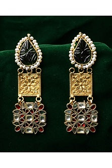 Silver Finish Kundan & Pearl Drop Earrings In Sterling Silver
