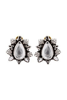 Silver Finish Motif Stud Earrings In Sterling Silver