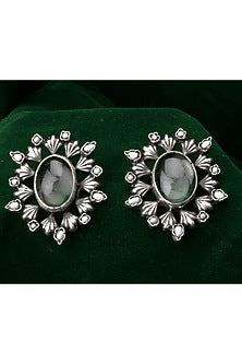 Silver Finish Motif Stud Earrings In Sterling Silver