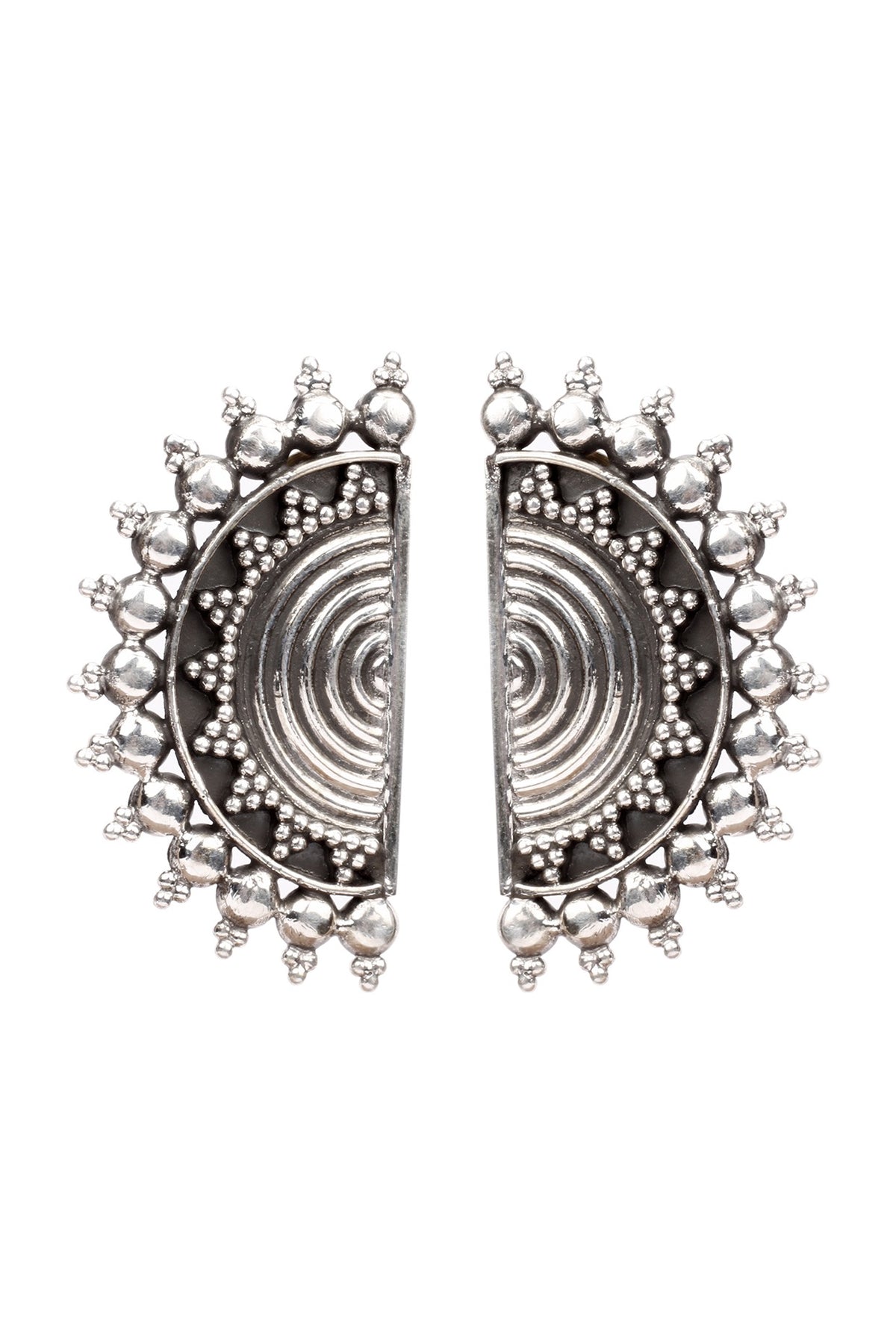 Oxidized Silver Finish Semi-Circle Earrings In Sterling Silver