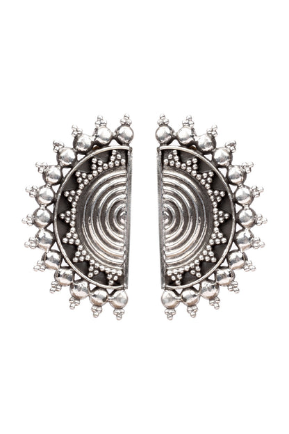 Oxidized Silver Finish Semi-Circle Earrings In Sterling Silver
