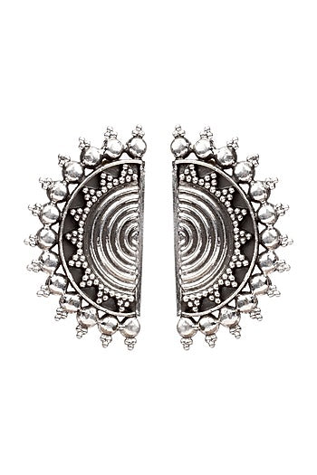 Oxidized Silver Finish Semi-Circle Earrings In Sterling Silver