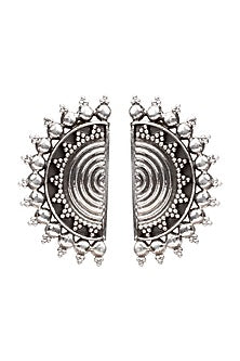 Oxidized Silver Finish Semi-Circle Earrings In Sterling Silver
