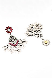 Silver Finish Kundan Polki Dangler Earrings In Sterling Silver