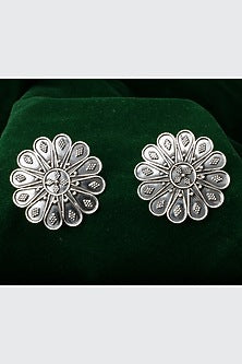 Oxidized Silver Finish Handcrafted Stud Earrings In Sterling Silver