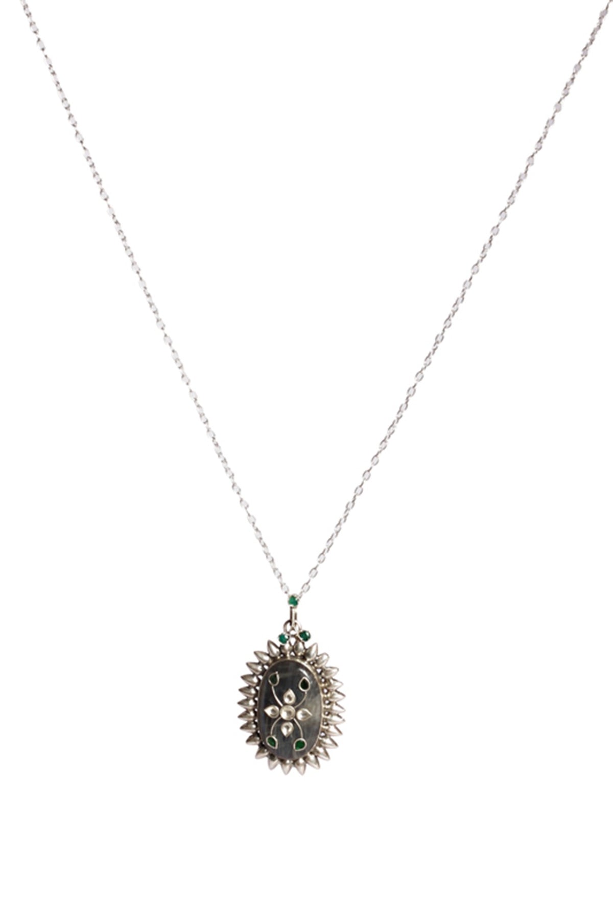 Silver Finish Onyx Necklace In Sterling Silver