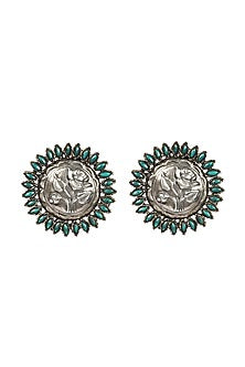 Silver Finish Turquoise Stone Stud Earrings In Sterling Silver