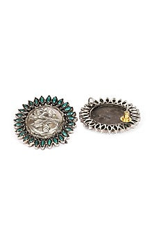 Silver Finish Turquoise Stone Stud Earrings In Sterling Silver