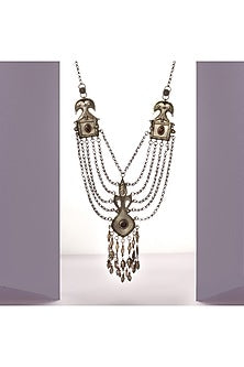 Silver Finish Onyx Necklace In Sterling Silver