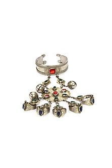 Gold Finish Multi-Colored Stone Hand Harness In Sterling Silver