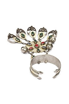 Gold Finish Multi-Colored Stone Hand Harness In Sterling Silver