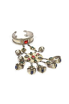 Gold Finish Multi-Colored Stone Hand Harness In Sterling Silver
