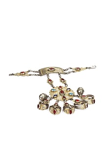 Gold Finish Multi-Colored Stone Hand Harness In Sterling Silver