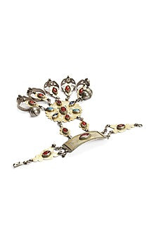 Gold Finish Multi-Colored Stone Hand Harness In Sterling Silver