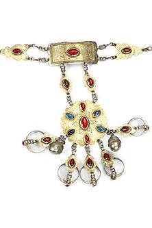 Gold Finish Multi-Colored Stone Hand Harness In Sterling Silver