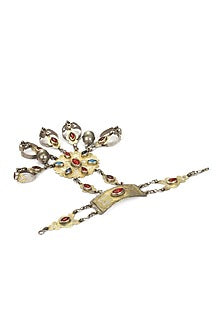 Gold Finish Multi-Colored Stone Hand Harness In Sterling Silver
