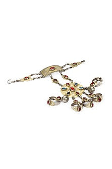Gold Finish Multi-Colored Stone Hand Harness In Sterling Silver