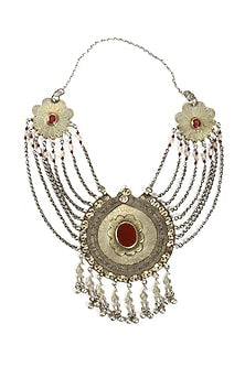 Two-Tone Finish Red Onyx Necklace In Sterling Silver