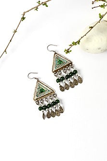 Silver Finish Green Pearl Dangler Earrings In Sterling Silver
