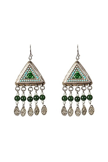 Silver Finish Green Pearl Dangler Earrings In Sterling Silver