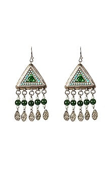 Silver Finish Green Pearl Dangler Earrings In Sterling Silver
