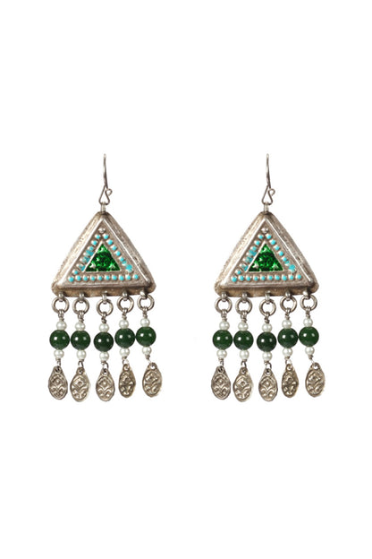 Silver Finish Green Pearl Dangler Earrings In Sterling Silver