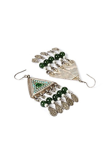 Silver Finish Green Pearl Dangler Earrings In Sterling Silver