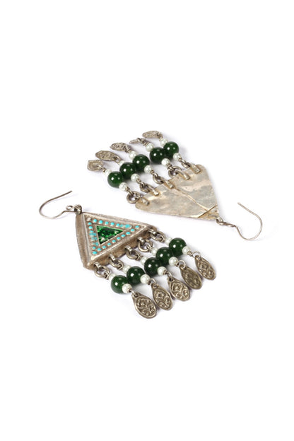 Silver Finish Green Pearl Dangler Earrings In Sterling Silver