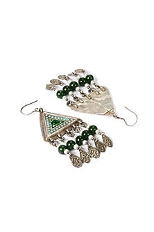 Silver Finish Green Pearl Dangler Earrings In Sterling Silver