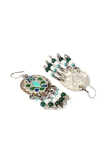 Silver Finish Turquoise & Green Stone Dangler Earrings In Sterling Silver